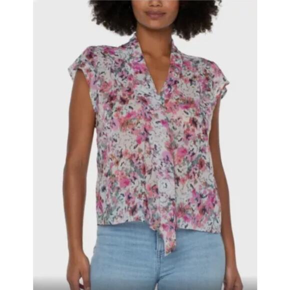 Liverpool Los Angeles Tops - Liverpool Los Angeles Colorful Abstract Print Blouse Painted Floral Cottagecore